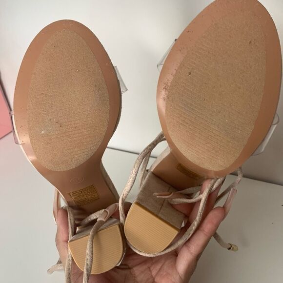 Nude Tie up block heels - Picture 4 of 6